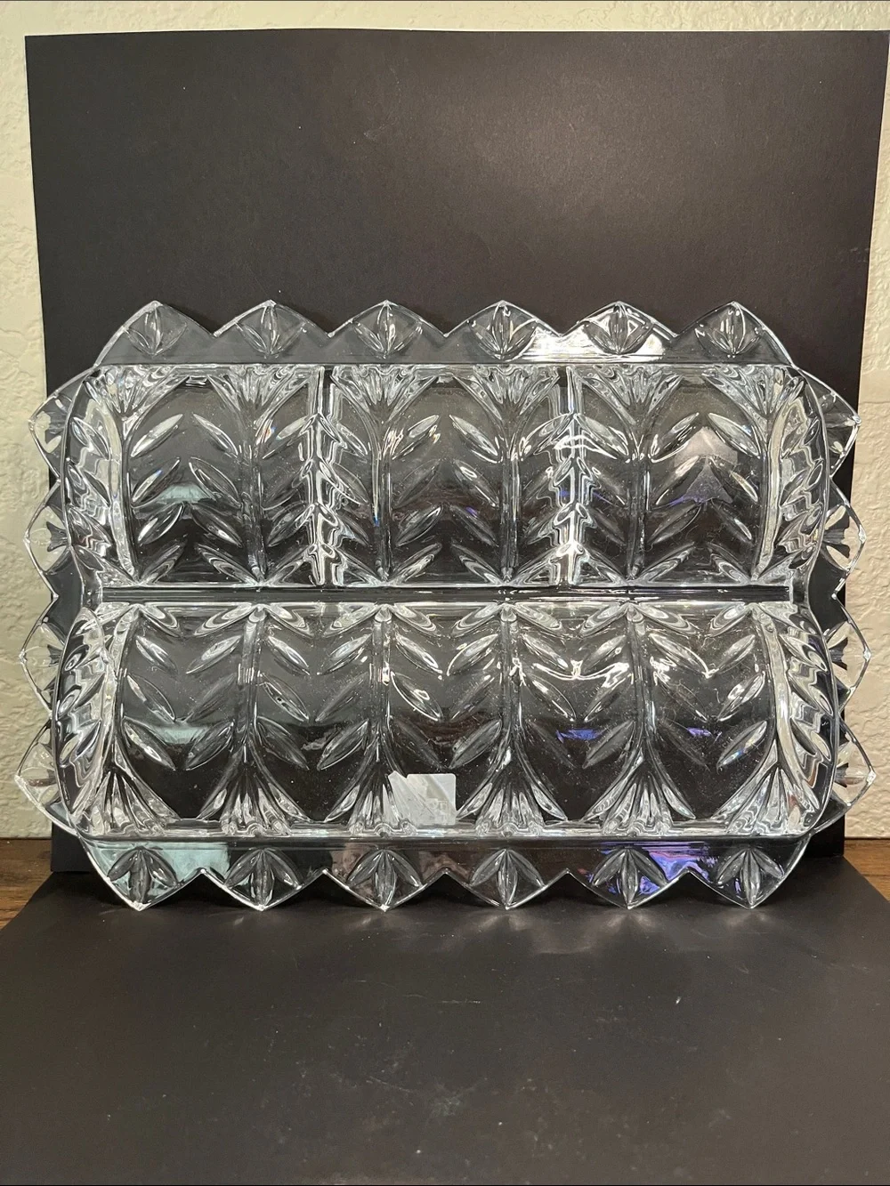 Fifth Avenue Crystal Poland Divided Serving Tray Leaf Vine Pattern